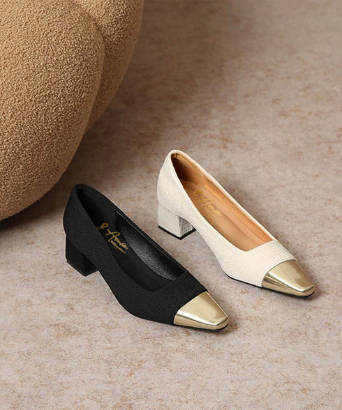 つま先切り替えパンプス配色ニットパンプス フォーマルパンプス チャンキーヒール オフィスカジュアル 太ヒールパンプス 履きやすい 通勤靴 結婚式上品高見えパンプス 87TTMY-010