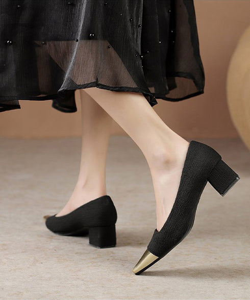 つま先切り替えパンプス配色ニットパンプス フォーマルパンプス チャンキーヒール オフィスカジュアル 太ヒールパンプス 履きやすい 通勤靴 結婚式上品高見えパンプス 87TTMY-010