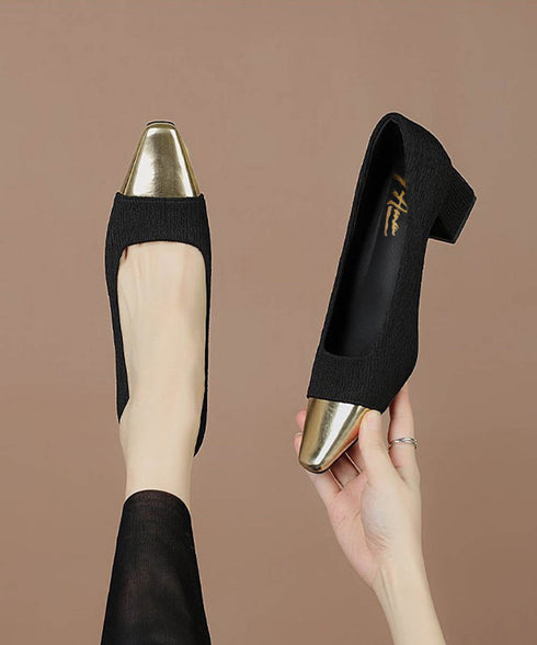 つま先切り替えパンプス配色ニットパンプス フォーマルパンプス チャンキーヒール オフィスカジュアル 太ヒールパンプス 履きやすい 通勤靴 結婚式上品高見えパンプス 87TTMY-010