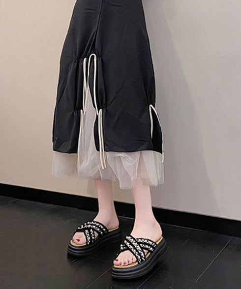 厚底サンダルパール付クロスサンダル韓国風 レディース ツイードサマーサンダル 美脚 歩きやすいビーチサンダル 大人可愛い夏靴 履きやすい 真珠付きサンダルおしゃれ 87TTMY-012