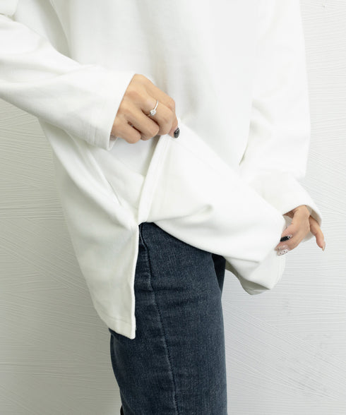 レディースロングtシャツ重ね着カットソー 暖かい サイドスリットTシャツ ゆったり ドロップショルダートップス 無地長袖白Tシャツ 韓国風カットソー 着回し春秋冬 87WEIMEI-001