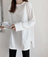 レディースロングtシャツ重ね着カットソー 暖かい サイドスリットTシャツ ゆったり ドロップショルダートップス 無地長袖白Tシャツ 韓国風カットソー 着回し春秋冬 87WEIMEI-001