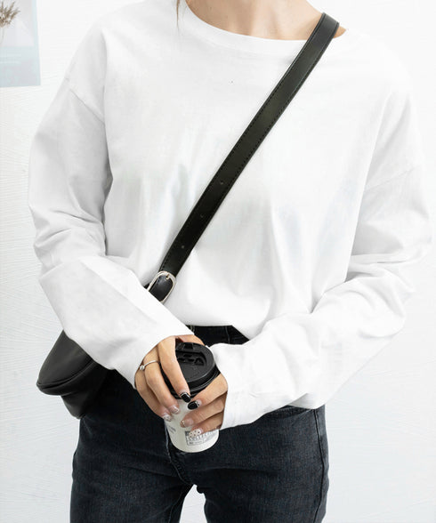 レディースロングtシャツ重ね着カットソー 暖かい サイドスリットTシャツ ゆったり ドロップショルダートップス 無地長袖白Tシャツ 韓国風カットソー 着回し春秋冬 87WEIMEI-001