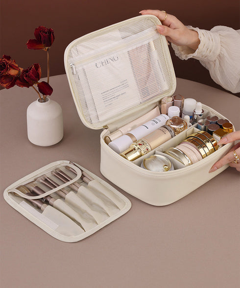 メイクポーチ 大容量 仕切りコスメポーチ 化粧ポーチ コンパクト収納ポーチ PUレザー 小物収納ケース 使いやすい 旅行便利グッズ おしゃれ 化粧品収納 持ち運び 87WENJIE-001