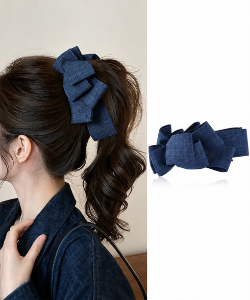 バナナクリップ ビッグリボンヘアクリップ 上品サテンリボンヘアアクセサリー 大人可愛い華やか髪留めバレエコア きれいめまとめ髪大人フェミニンしっかり留まるクリップ 87XIANING-001
