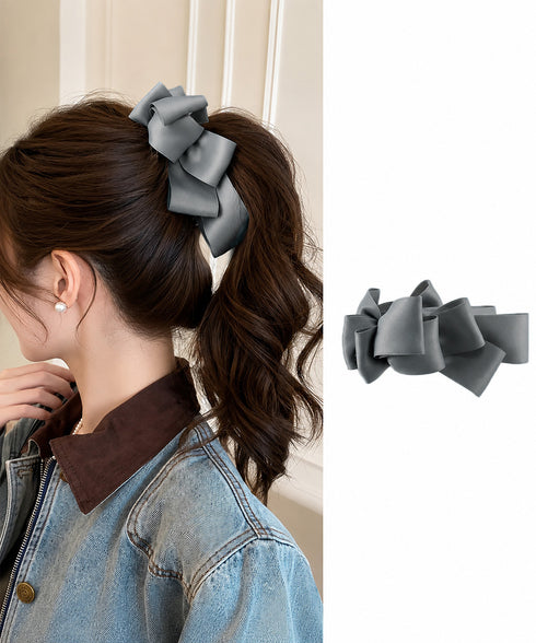 バナナクリップ ビッグリボンヘアクリップ 上品サテンリボンヘアアクセサリー 大人可愛い華やか髪留めバレエコア きれいめまとめ髪大人フェミニンしっかり留まるクリップ 87XIANING-001