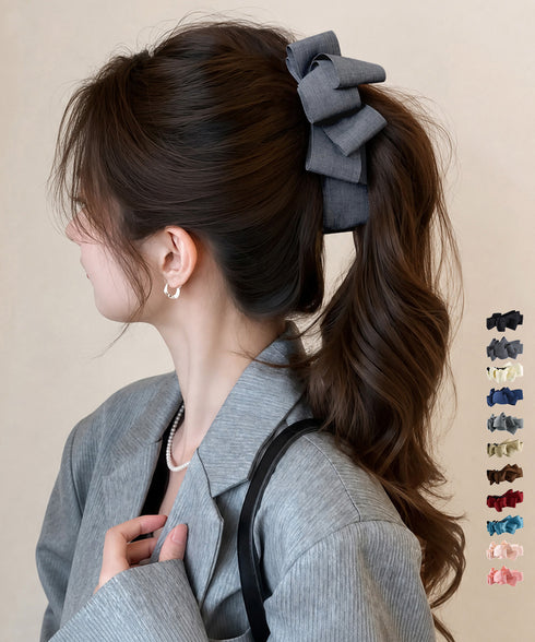 バナナクリップ ビッグリボンヘアクリップ 上品サテンリボンヘアアクセサリー 大人可愛い華やか髪留めバレエコア きれいめまとめ髪大人フェミニンしっかり留まるクリップ 87XIANING-001
