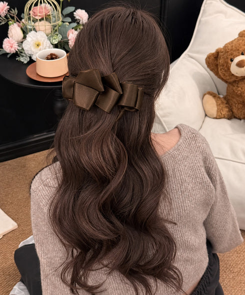 バナナクリップ ビッグリボンヘアクリップ 上品サテンリボンヘアアクセサリー 大人可愛い華やか髪留めバレエコア きれいめまとめ髪大人フェミニンしっかり留まるクリップ 87XIANING-001