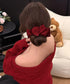 バナナクリップ ビッグリボンヘアクリップ 上品サテンリボンヘアアクセサリー 大人可愛い華やか髪留めバレエコア きれいめまとめ髪大人フェミニンしっかり留まるクリップ 87XIANING-001