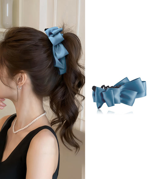 バナナクリップ ビッグリボンヘアクリップ 上品サテンリボンヘアアクセサリー 大人可愛い華やか髪留めバレエコア きれいめまとめ髪大人フェミニンしっかり留まるクリップ 87XIANING-001