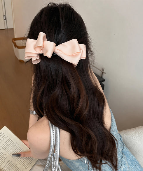 バナナクリップ ビッグリボンヘアクリップ 上品サテンリボンヘアアクセサリー 大人可愛い華やか髪留めバレエコア きれいめまとめ髪大人フェミニンしっかり留まるクリップ 87XIANING-001