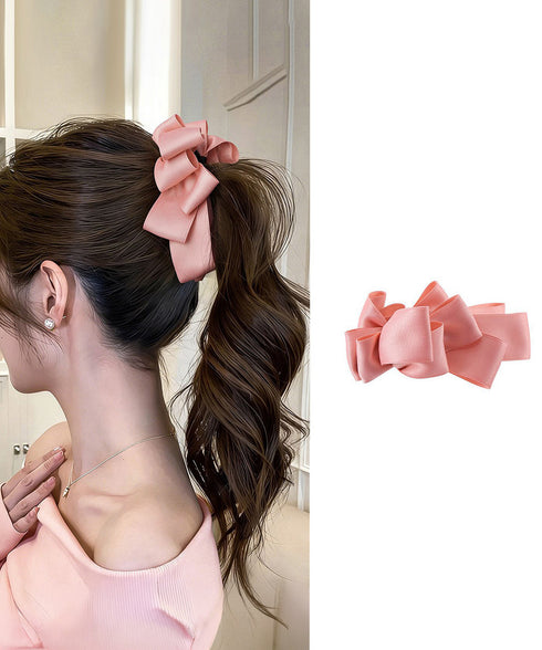 バナナクリップ ビッグリボンヘアクリップ 上品サテンリボンヘアアクセサリー 大人可愛い華やか髪留めバレエコア きれいめまとめ髪大人フェミニンしっかり留まるクリップ 87XIANING-001