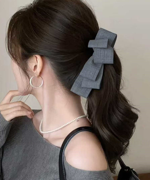 バナナクリップ ビッグリボンヘアクリップ 上品サテンリボンヘアアクセサリー 大人可愛い華やか髪留めバレエコア きれいめまとめ髪大人フェミニンしっかり留まるクリップ 87XIANING-001