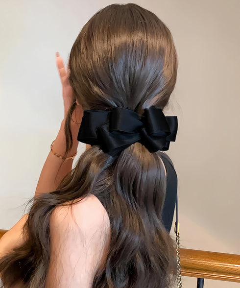 バナナクリップ ビッグリボンヘアクリップ 上品サテンリボンヘアアクセサリー 大人可愛い華やか髪留めバレエコア きれいめまとめ髪大人フェミニンしっかり留まるクリップ 87XIANING-001