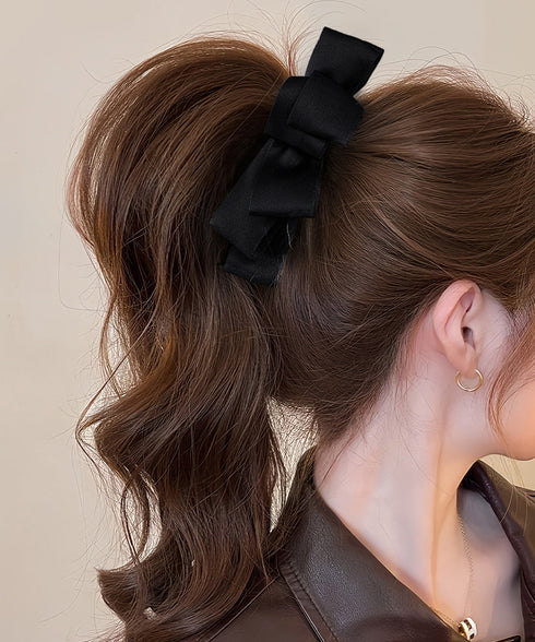 バナナクリップ ビッグリボンヘアクリップ 上品サテンリボンヘアアクセサリー 大人可愛い華やか髪留めバレエコア きれいめまとめ髪大人フェミニンしっかり留まるクリップ 87XIANING-001