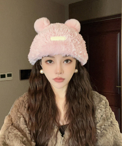 くま耳帽子 ボアハット 韓国 暖かい帽子 小顔ファー帽子 レディース 大人可愛いモコモコ アニマル帽子 ふわふわ 秋冬防寒ぼうし 裏起毛 あったか便利グッズ 旅行 87XIBO-001