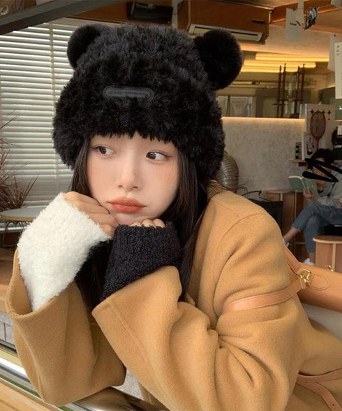 くま耳帽子 ボアハット 韓国 暖かい帽子 小顔ファー帽子 レディース 大人可愛いモコモコ アニマル帽子 ふわふわ 秋冬防寒ぼうし 裏起毛 あったか便利グッズ 旅行 87XIBO-001