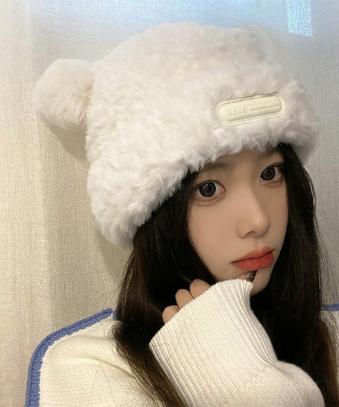 くま耳帽子 ボアハット 韓国 暖かい帽子 小顔ファー帽子 レディース 大人可愛いモコモコ アニマル帽子 ふわふわ 秋冬防寒ぼうし 裏起毛 あったか便利グッズ 旅行 87XIBO-001
