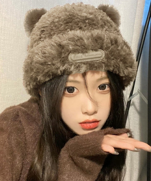 くま耳帽子 ボアハット 韓国 暖かい帽子 小顔ファー帽子 レディース 大人可愛いモコモコ アニマル帽子 ふわふわ 秋冬防寒ぼうし 裏起毛 あったか便利グッズ 旅行 87XIBO-001