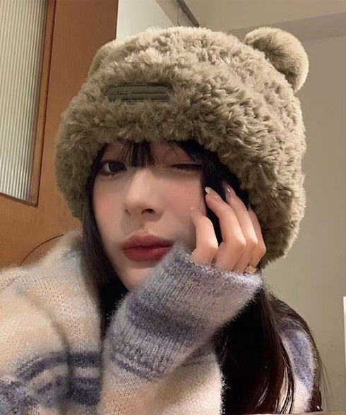 くま耳帽子 ボアハット 韓国 暖かい帽子 小顔ファー帽子 レディース 大人可愛いモコモコ アニマル帽子 ふわふわ 秋冬防寒ぼうし 裏起毛 あったか便利グッズ 旅行 87XIBO-001