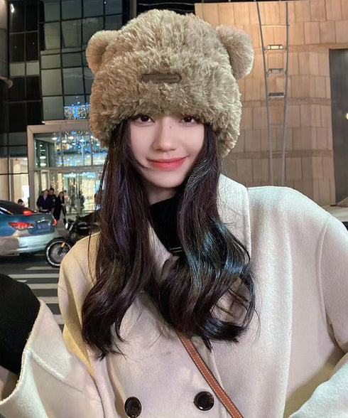 くま耳帽子 ボアハット 韓国 暖かい帽子 小顔ファー帽子 レディース 大人可愛いモコモコ アニマル帽子 ふわふわ 秋冬防寒ぼうし 裏起毛 あったか便利グッズ 旅行 87XIBO-001