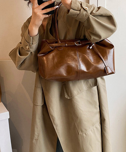 オイルワックス風合皮トートバッグ肩掛け鞄 レディース リボンベルト付き きれいめトート通勤通学 ビジネスOL PU鞄 ロングハンドル おしゃれハンドバッグ 大容量 87XIUFENG-001