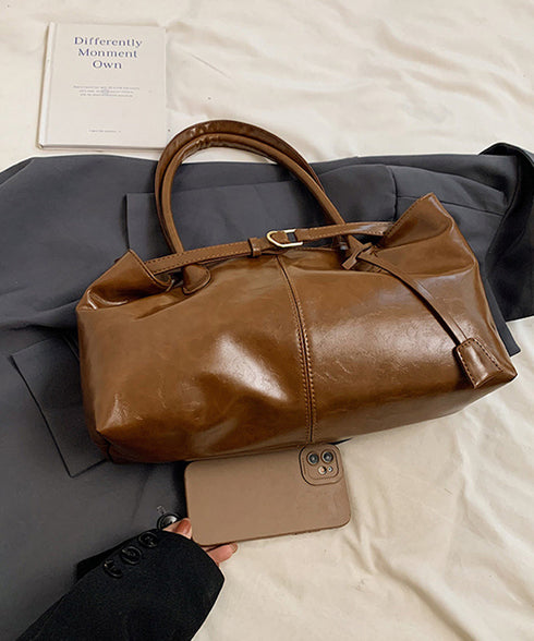 オイルワックス風合皮トートバッグ肩掛け鞄 レディース リボンベルト付き きれいめトート通勤通学 ビジネスOL PU鞄 ロングハンドル おしゃれハンドバッグ 大容量 87XIUFENG-001