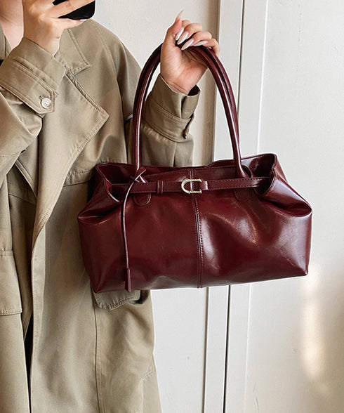 オイルワックス風合皮トートバッグ肩掛け鞄 レディース リボンベルト付き きれいめトート通勤通学 ビジネスOL PU鞄 ロングハンドル おしゃれハンドバッグ 大容量 87XIUFENG-001