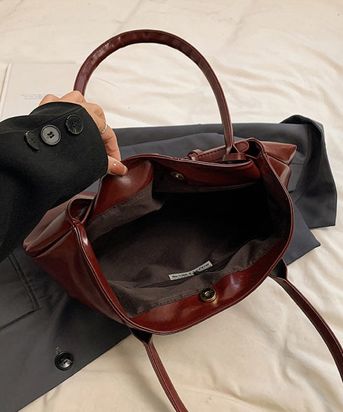 オイルワックス風合皮トートバッグ肩掛け鞄 レディース リボンベルト付き きれいめトート通勤通学 ビジネスOL PU鞄 ロングハンドル おしゃれハンドバッグ 大容量 87XIUFENG-001