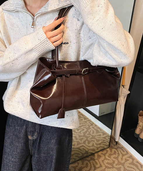 オイルワックス風合皮トートバッグ肩掛け鞄 レディース リボンベルト付き きれいめトート通勤通学 ビジネスOL PU鞄 ロングハンドル おしゃれハンドバッグ 大容量 87XIUFENG-001