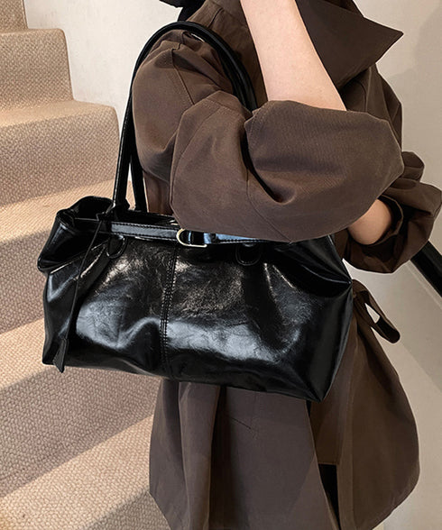 オイルワックス風合皮トートバッグ肩掛け鞄 レディース リボンベルト付き きれいめトート通勤通学 ビジネスOL PU鞄 ロングハンドル おしゃれハンドバッグ 大容量 87XIUFENG-001