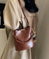 ショルダーバッグロープ編みハンドルバッグ レディース PUレザーバケツバッグチャーム付き こなれ感鞄 韓国風2way斜め掛けバッグ 高見えミニトートバッグレトロ 87XIUFENG-002