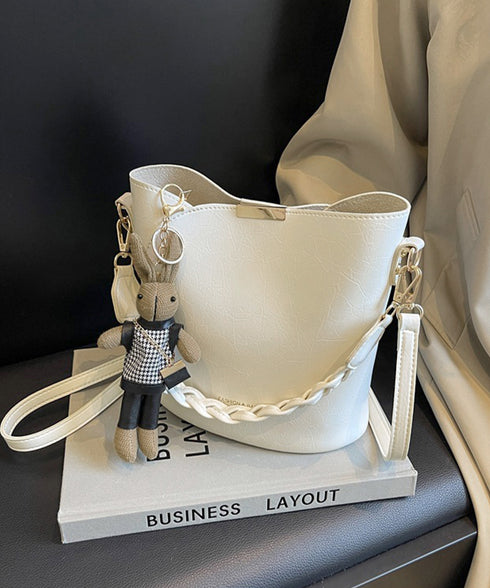 ショルダーバッグロープ編みハンドルバッグ レディース PUレザーバケツバッグチャーム付き こなれ感鞄 韓国風2way斜め掛けバッグ 高見えミニトートバッグレトロ 87XIUFENG-002