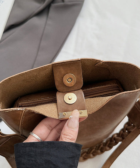 ショルダーバッグロープ編みハンドルバッグ レディース PUレザーバケツバッグチャーム付き こなれ感鞄 韓国風2way斜め掛けバッグ 高見えミニトートバッグレトロ 87XIUFENG-002