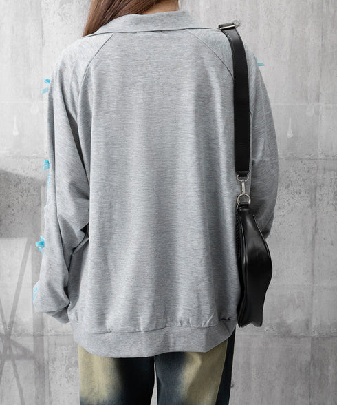 リボン付きスウェットジップアップパーカー レディース おしゃれ ガーリーリボンジャケット 袖ラインスウェットジャケット 春秋薄手 ワンポイントスポーティカジュアル 87XIXI-001