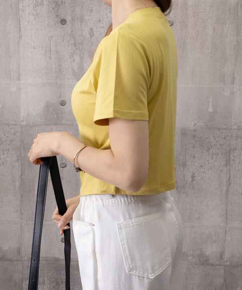 アシンメトリーTシャツ半袖クルーネックt ウエストタックtシャツレディース カジュアルトップス春夏 シンプルカットソー無地 ショート丈 大人可愛いtシャツ お洒落 87XIYIN-001