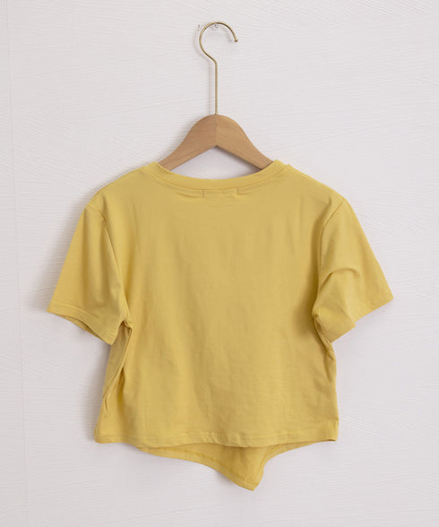 アシンメトリーTシャツ半袖クルーネックt ウエストタックtシャツレディース カジュアルトップス春夏 シンプルカットソー無地 ショート丈 大人可愛いtシャツ お洒落 87XIYIN-001