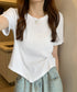 アシンメトリーTシャツ半袖クルーネックt ウエストタックtシャツレディース カジュアルトップス春夏 シンプルカットソー無地 ショート丈 大人可愛いtシャツ お洒落 87XIYIN-001