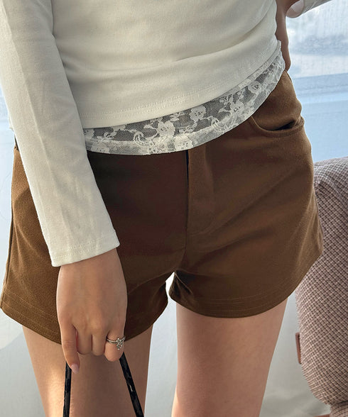 ウール風ショートパンツハイウエスト短パン レディース 着やせショート丈パンツ ポケット付き ベーシック ミニ丈パンツ着やせ 美脚脚長短パン韓国風ホットパンツ 秋冬 87XUANZHZH-001