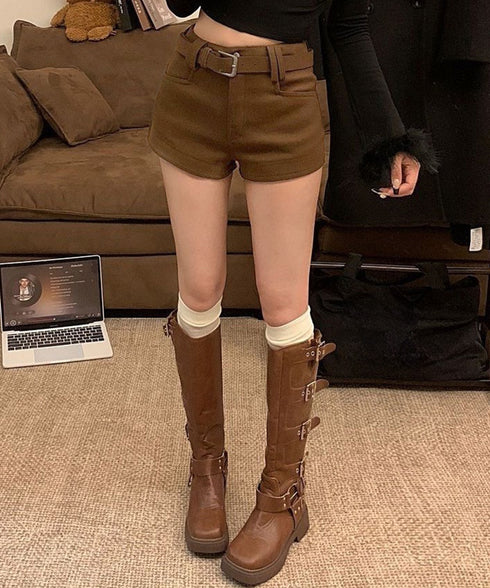 ウール風ショートパンツハイウエスト短パン レディース 着やせショート丈パンツ ポケット付き ベーシック ミニ丈パンツ着やせ 美脚脚長短パン韓国風ホットパンツ 秋冬 87XUANZHZH-001