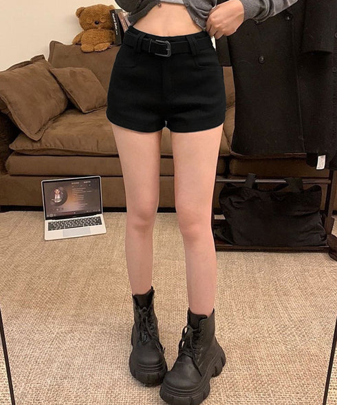 ウール風ショートパンツハイウエスト短パン レディース 着やせショート丈パンツ ポケット付き ベーシック ミニ丈パンツ着やせ 美脚脚長短パン韓国風ホットパンツ 秋冬 87XUANZHZH-001