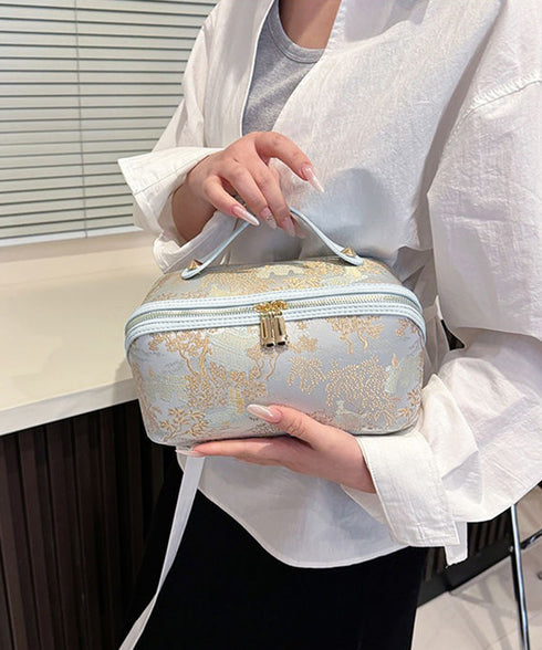 刺しゅう入りメイクポーチ横型コスメバッグ 古風化粧ポーチ きれいめ大人可愛いバニティポーチ おしゃれ旅行コスメポーチ 持ち運び化粧品収納 大容量トラベルポーチ自立 87XUJIU-001