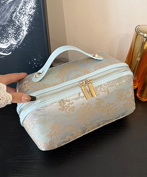 刺しゅう入りメイクポーチ横型コスメバッグ 古風化粧ポーチ きれいめ大人可愛いバニティポーチ おしゃれ旅行コスメポーチ 持ち運び化粧品収納 大容量トラベルポーチ自立 87XUJIU-001