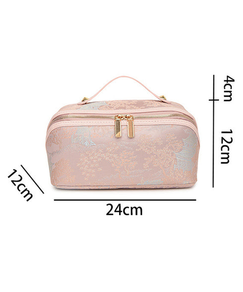 刺しゅう入りメイクポーチ横型コスメバッグ 古風化粧ポーチ きれいめ大人可愛いバニティポーチ おしゃれ旅行コスメポーチ 持ち運び化粧品収納 大容量トラベルポーチ自立 87XUJIU-001