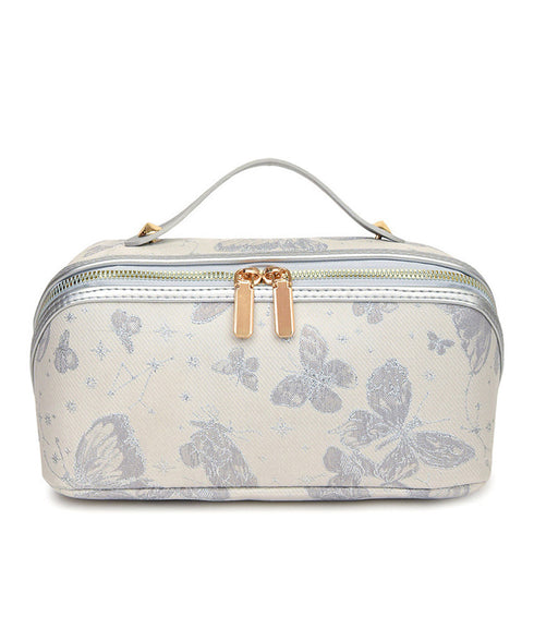 刺しゅう入りメイクポーチ横型コスメバッグ 古風化粧ポーチ きれいめ大人可愛いバニティポーチ おしゃれ旅行コスメポーチ 持ち運び化粧品収納 大容量トラベルポーチ自立 87XUJIU-001