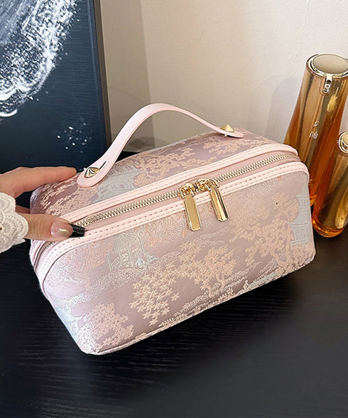 刺しゅう入りメイクポーチ横型コスメバッグ 古風化粧ポーチ きれいめ大人可愛いバニティポーチ おしゃれ旅行コスメポーチ 持ち運び化粧品収納 大容量トラベルポーチ自立 87XUJIU-001