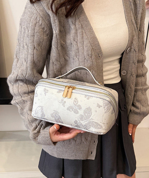 刺しゅう入りメイクポーチ横型コスメバッグ 古風化粧ポーチ きれいめ大人可愛いバニティポーチ おしゃれ旅行コスメポーチ 持ち運び化粧品収納 大容量トラベルポーチ自立 87XUJIU-001