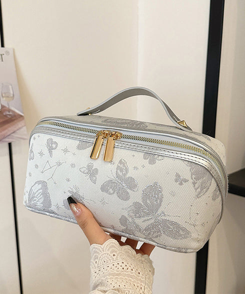 刺しゅう入りメイクポーチ横型コスメバッグ 古風化粧ポーチ きれいめ大人可愛いバニティポーチ おしゃれ旅行コスメポーチ 持ち運び化粧品収納 大容量トラベルポーチ自立 87XUJIU-001