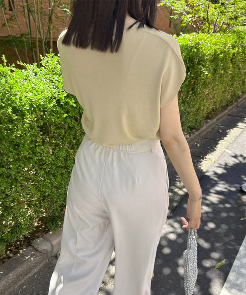 ニットトップス レディース 韓国春秋夏服 フレンチスリーブ ニットソー 体型カバー vネック 冷感タッチ 半袖 サマーニット きれいめ オフィスカジュアル 着やせ 87XYZ-001