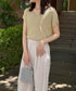 ニットトップス レディース 韓国春秋夏服 フレンチスリーブ ニットソー 体型カバー vネック 冷感タッチ 半袖 サマーニット きれいめ オフィスカジュアル 着やせ 87XYZ-001